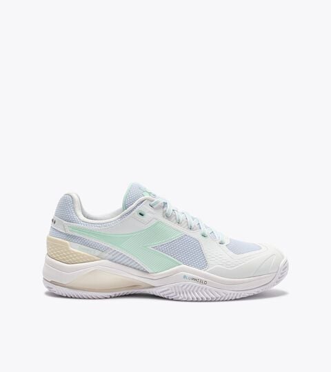Tennis shoe for clay courts - Protection and cushioning - Women&rsquo;s
 BLUSHIELD TORNEO 3 W CLAY WHITE/BAY - Diadora